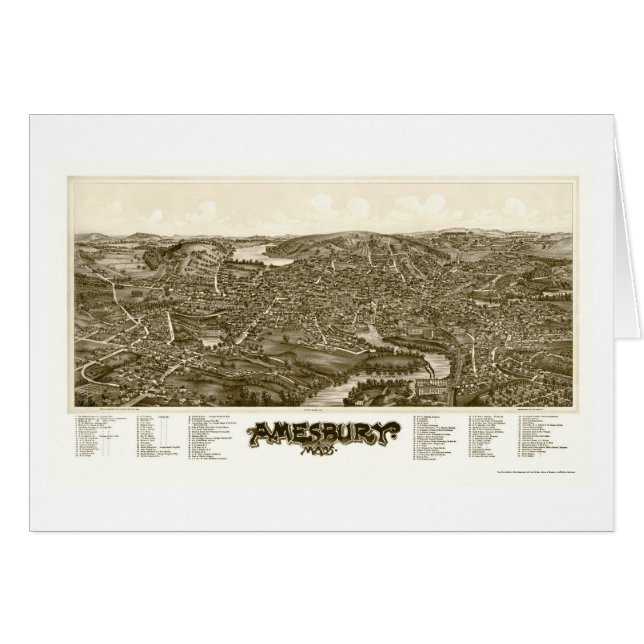Cartão Amesbury, mapa panorâmico das MÃES - 1890 (Frente Horizontal)