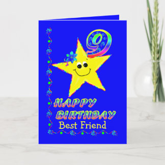 Cartão Amigo 9º Aniversário Estrelas para Meninas