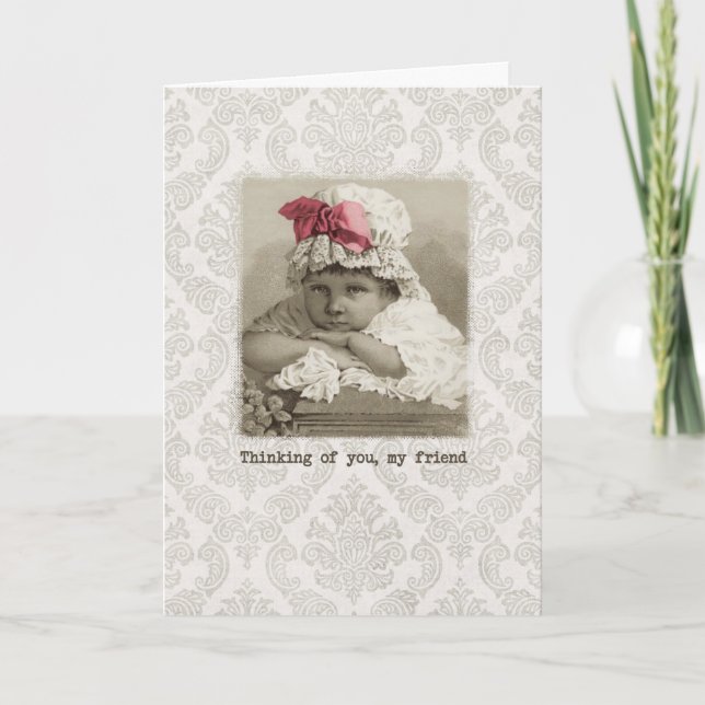 Cartão Amigo Aniversário - Vintage Girl in Bonnet (Frente)
