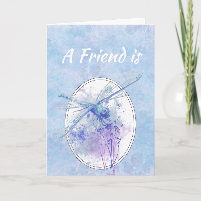 Cartão Amigo Birthday Blue Dragonfly Watercolor Art (Frente)