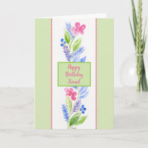 Cartão Amigo de ANIVERSÁRIO Floral Aquarela Pintada à Mão