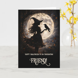 Cartão Amigo Feliz Halloween Bruxa Fofa ao Luar