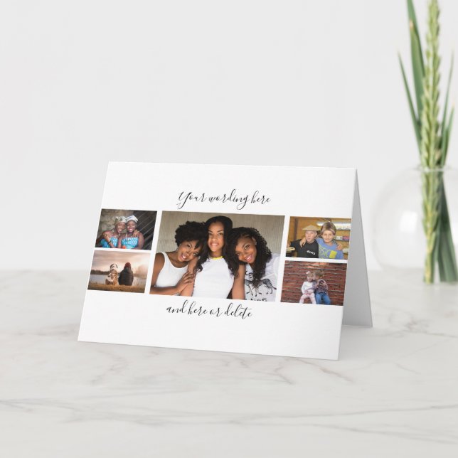 Cartão Amigos colagem de 7 fotos personalizado com script (Frente)