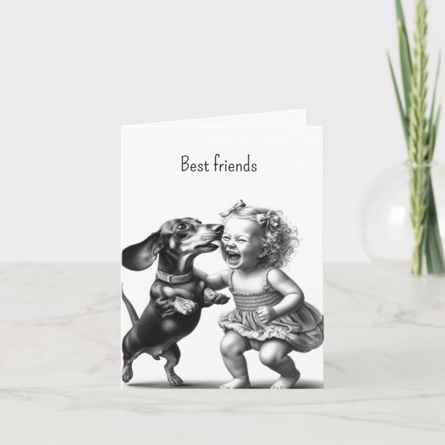 Cartão Amigos Dachshund Vintage (Frente)