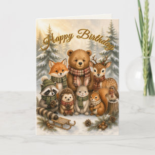 Cartão Amigos do Bosque Nevado Reunião de Aniversário de