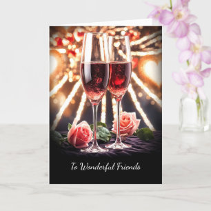 Cartão Amigos Feliz Casamento Aniversário Champanhe Rosa