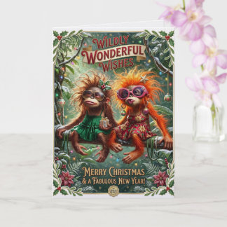 Cartão Amigos Macacos de Natal Tropicais Divertidos