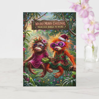 Cartão Amigos Macacos Divertidos Natal Floresta Tropical