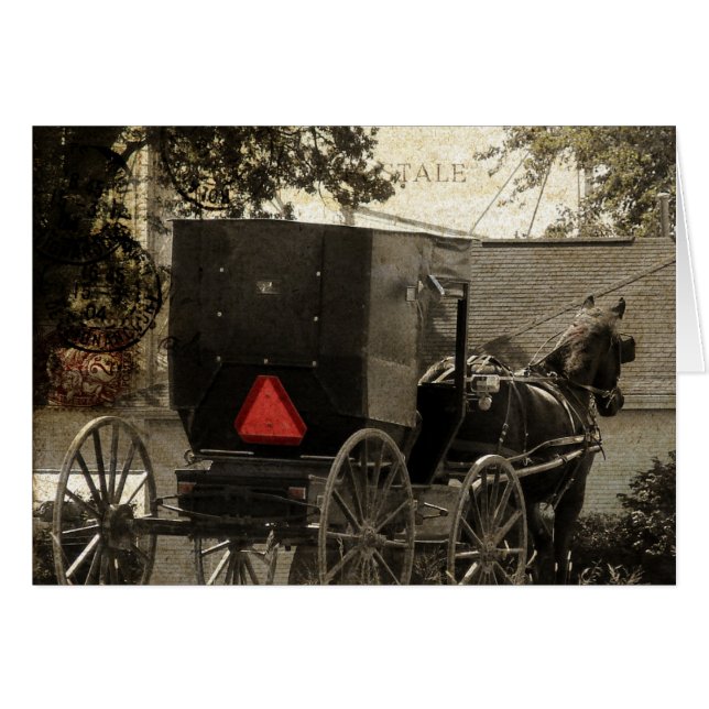 Cartão Amish Horse e Buggy Sepia Postcard Arte Digital (Frente Horizontal)