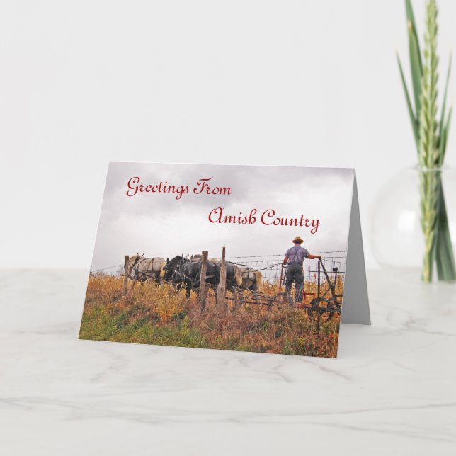 Cartão Amish Man Cutting Field Greeting Card (Frente)
