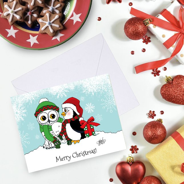Cartão Amizade Cute Penguin Snowy Owl (Criador carregado)
