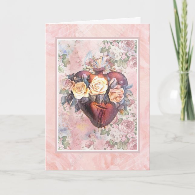 Cartão Amizade Religiosa Oração Virgem Maria Coração (Frente)