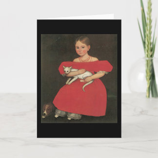 Cartão Ammi Phillips Girl in Red with her cat and dog