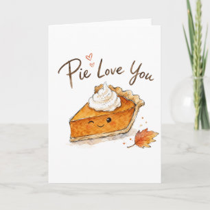 Cartão Amo Você Torta Aquarela Dia de Ação de Graças