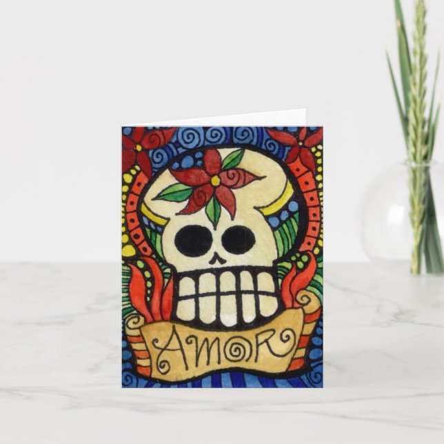 Cartão Amor Day of the Dead Sugar Skull (Frente)