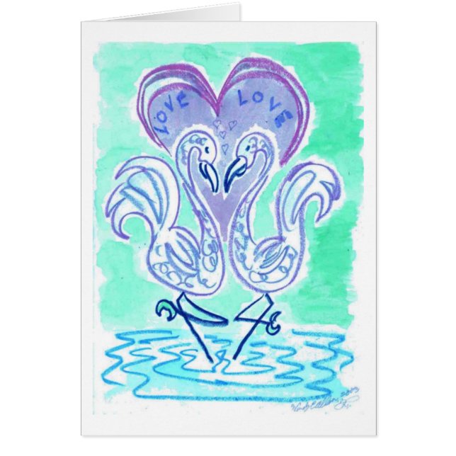 Cartão Amor de Flamingo (versão azul) (Frente)