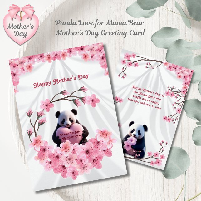 Cartão Amor de Panda para a Mamãe Urso no Dia das Mães (Customizable Mama Bear Mother’s Day Card)