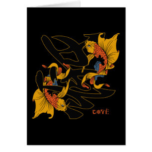 Cartão Amor dos peixes de Koi do Kanji