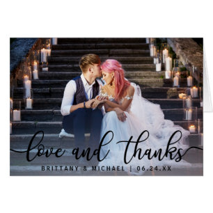 Cartão Amor e Obrigados Dobragem de Fotos de Casamento M