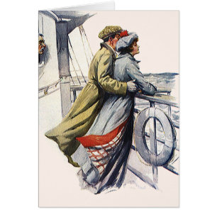 Cartão Amor e Romance Vintage, Recém-Casados em Cruzeiro