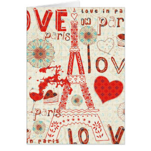 Cartão Amor Em Torre Paris-Eiffel Flores E Corações