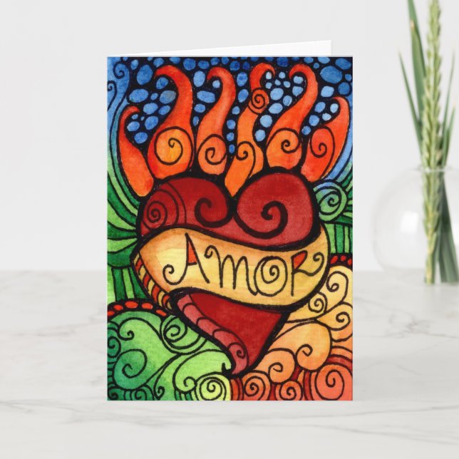 Cartão Amor Flaming Heart Day of the Dead Card Design (Frente)