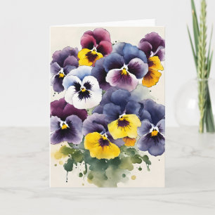 Cartão Amor-perfeito - Flores em aquarela