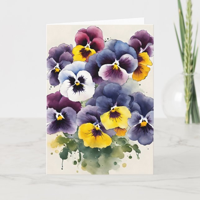 Cartão Amor-perfeito - Flores em aquarela (Frente)
