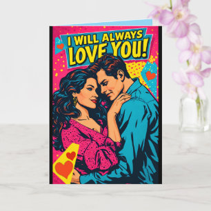 Cartão Amor Romântico Pop Art Azul Magenta Amarelo