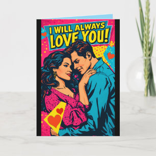Cartão Amor Romântico Pop Art Azul Magenta Amarelo