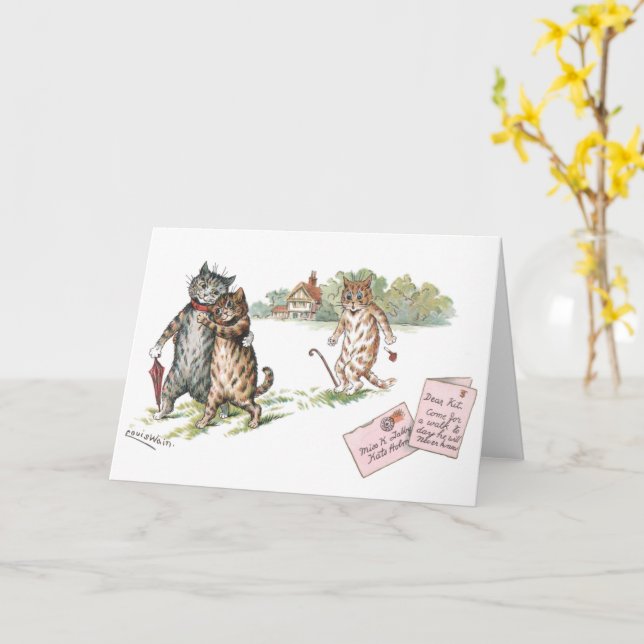 Cartão Amor Verdadeiro por Louis Wain em branco (Flor Amarela)