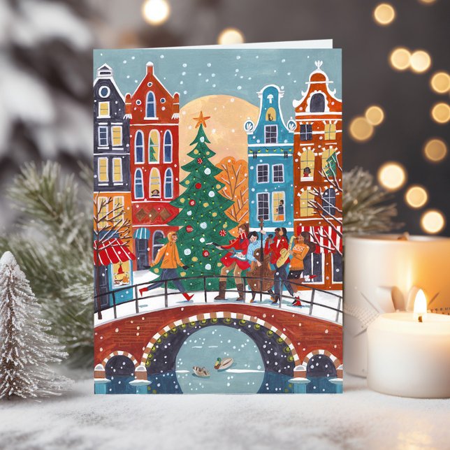 Cartão Amsterdã cidade moderna Natal fofo (Cute modern City Amsterdam Christmas Card)