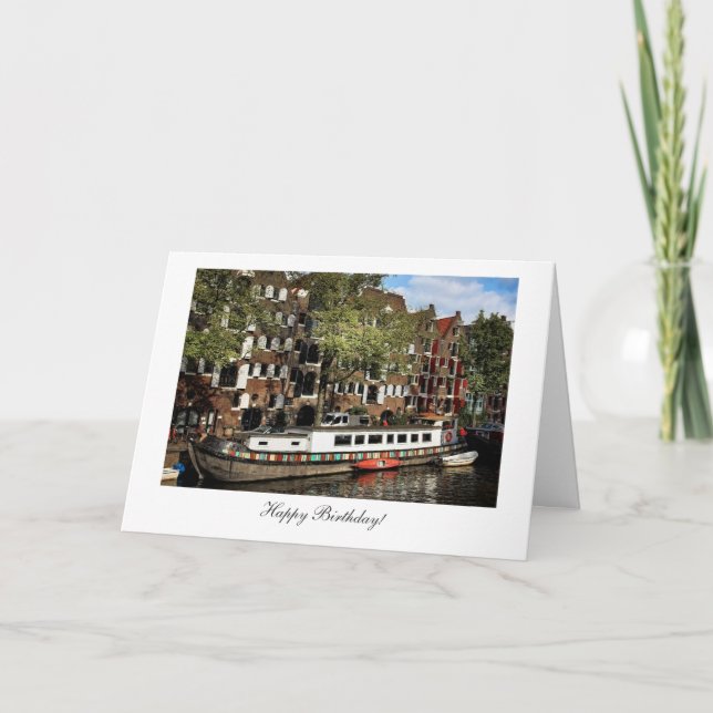 Cartão Amsterdam Canal Barge - Happy Birthday (Frente)