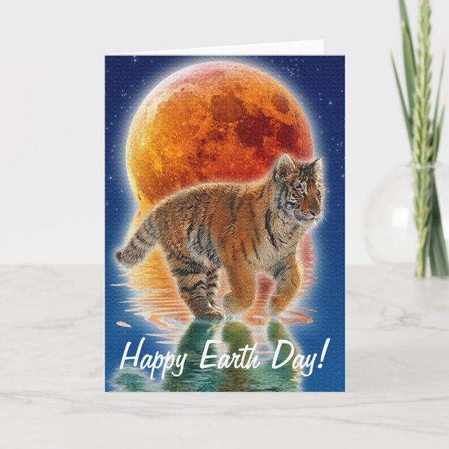 Cartão Amur Tiger Cub Earth Day Endangered Species Card (Frente)