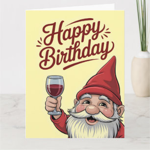 Cartão Anão de Brinde com Vinho "Feliz Aniversário"