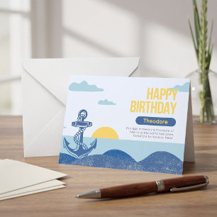 Cartão Âncora Náutica Retro & Sol Aniversário Personaliza