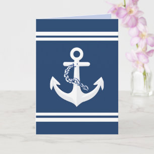 Cartão Âncora Náutica Vela Barco Azul Marinho Branco