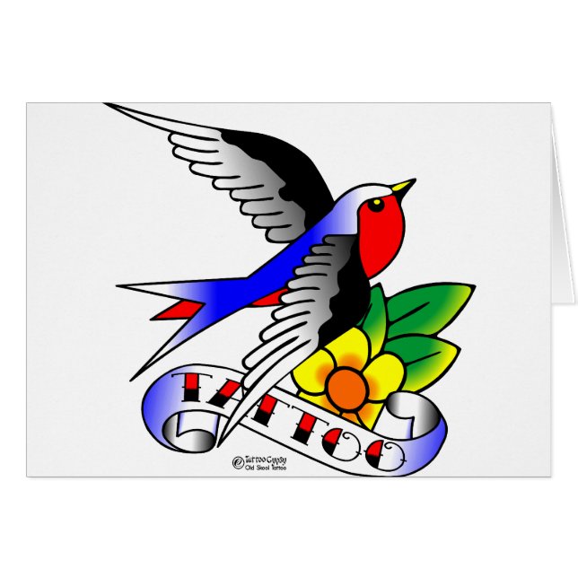 Cartão Andorinha velha do tatuagem de Skool (Frente Horizontal)