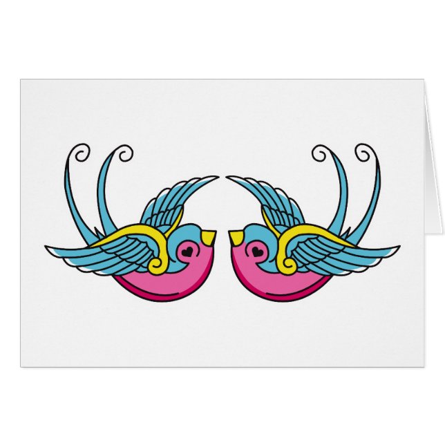 Cartão andorinhas do rosa (Frente Horizontal)