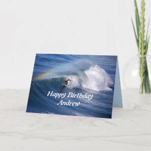 Cartão Andrew Happy Birthday Surfer With Rainbow