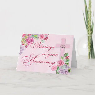 Cartão Anéis de Aniversário de Casamento Religiosos Cruz 