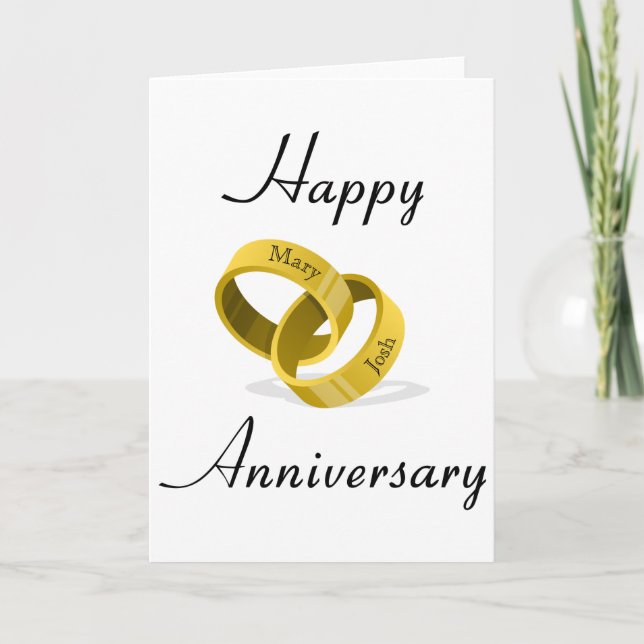 Cartão Anéis de Casamento Intercalado - Nomes personaliza (Frente)