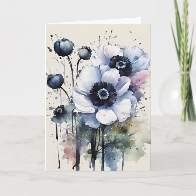 Cartão Anêmona - Flores aquarela (Frente)