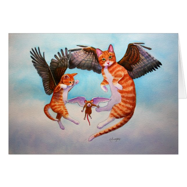 Cartão Angel Cat and Mouse Game (Frente Horizontal)