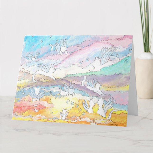 Cartão Angel cats no céu, animais de estimação (Frente)