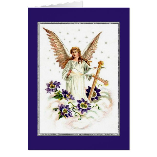 Cartão Angel Com Flores De Cruz E Clematis (Frente)