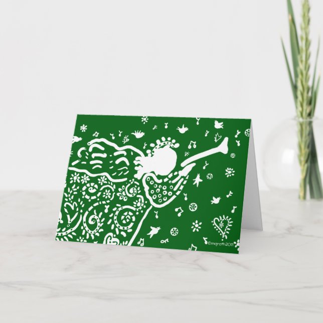 Cartão Angel de Trompete Verde (Frente)