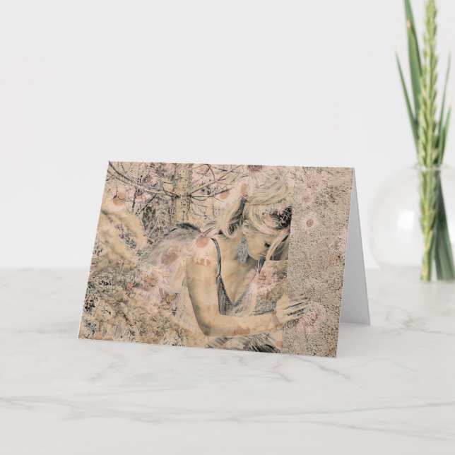 Cartão Angel Elegant Boho Floral Sepia Antiquado (Frente)