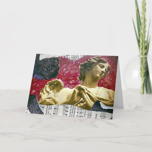 Cartão Angel Mixed Media Collage Pink Background,Birthday (Frente)