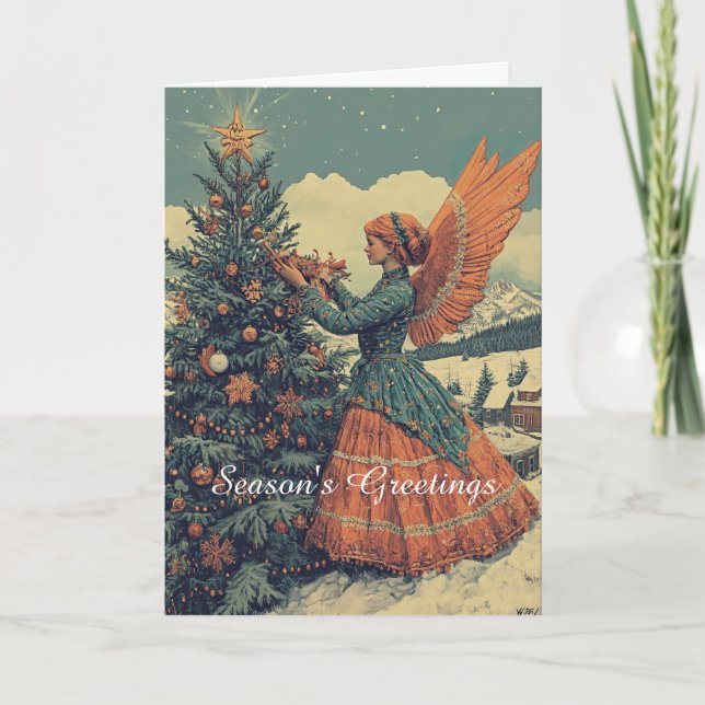 Cartão Angel no Natal do Vestido Vitoriano (Frente)